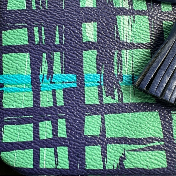 Vera Bradley tassel wristlet, Navy/Teal Art Plaid, two pockets, card holder - Picture 5 of 8